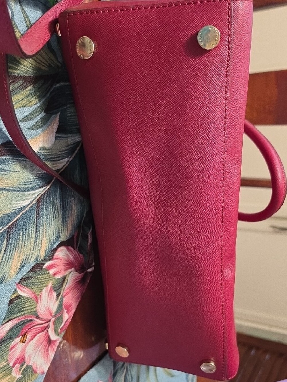 Michael Kors Fuchsia/red Wine Studded Dome Satchel with Gold Hardware - Picture 4 of 6